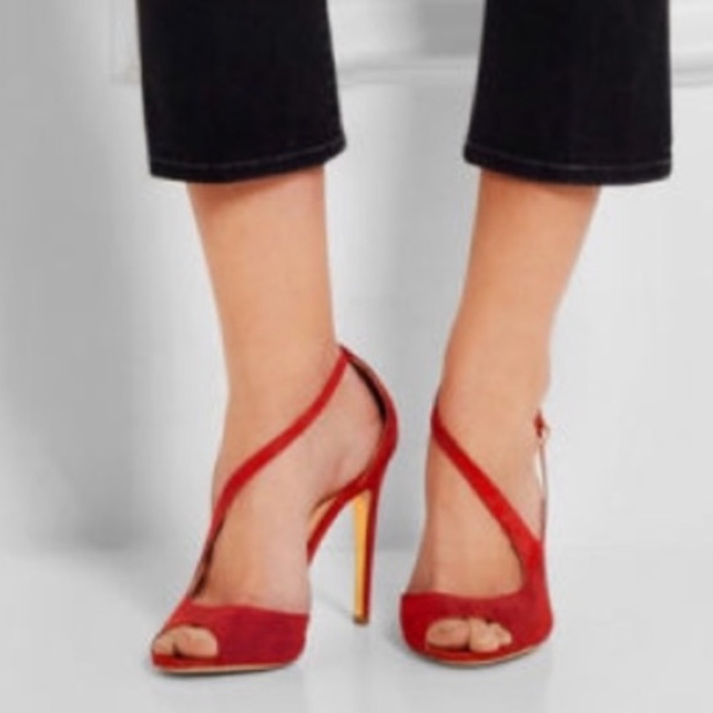 Rupert Sanderson Italian Made Red Suede Party Heel - Picture 2 of 4